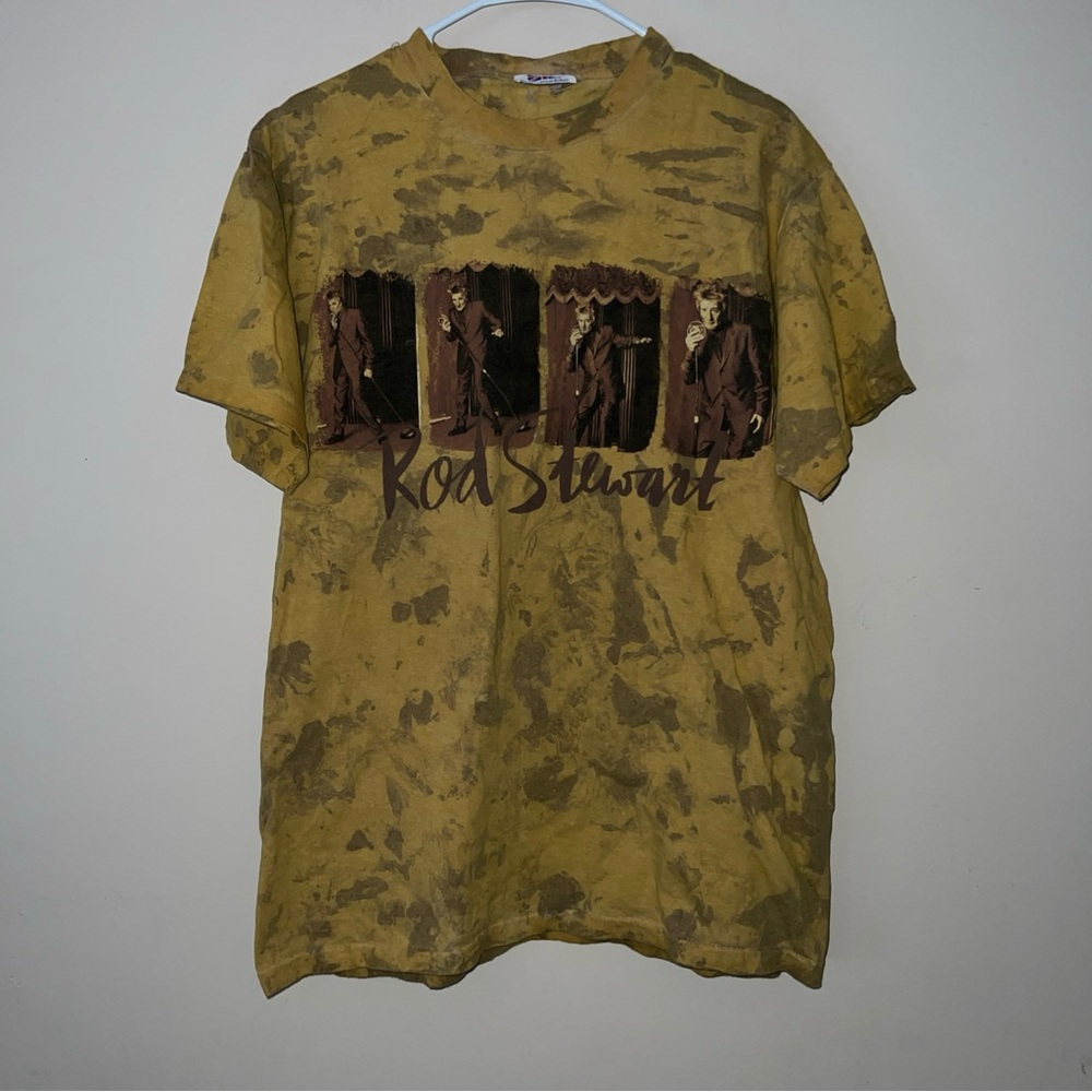 Vintage 90s Rod Stewart Mens Tshirt Brown Yellow Tie Dye Rock XL No Tag